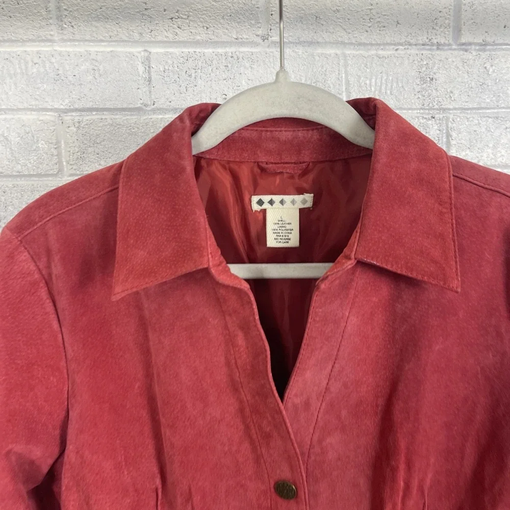 VTG Live A Little Red Suede Jacket Womens L Snap Front Western Boho